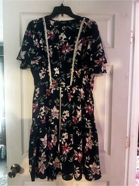 GiGiO Blue Floral Midi Dress with Pink Accents